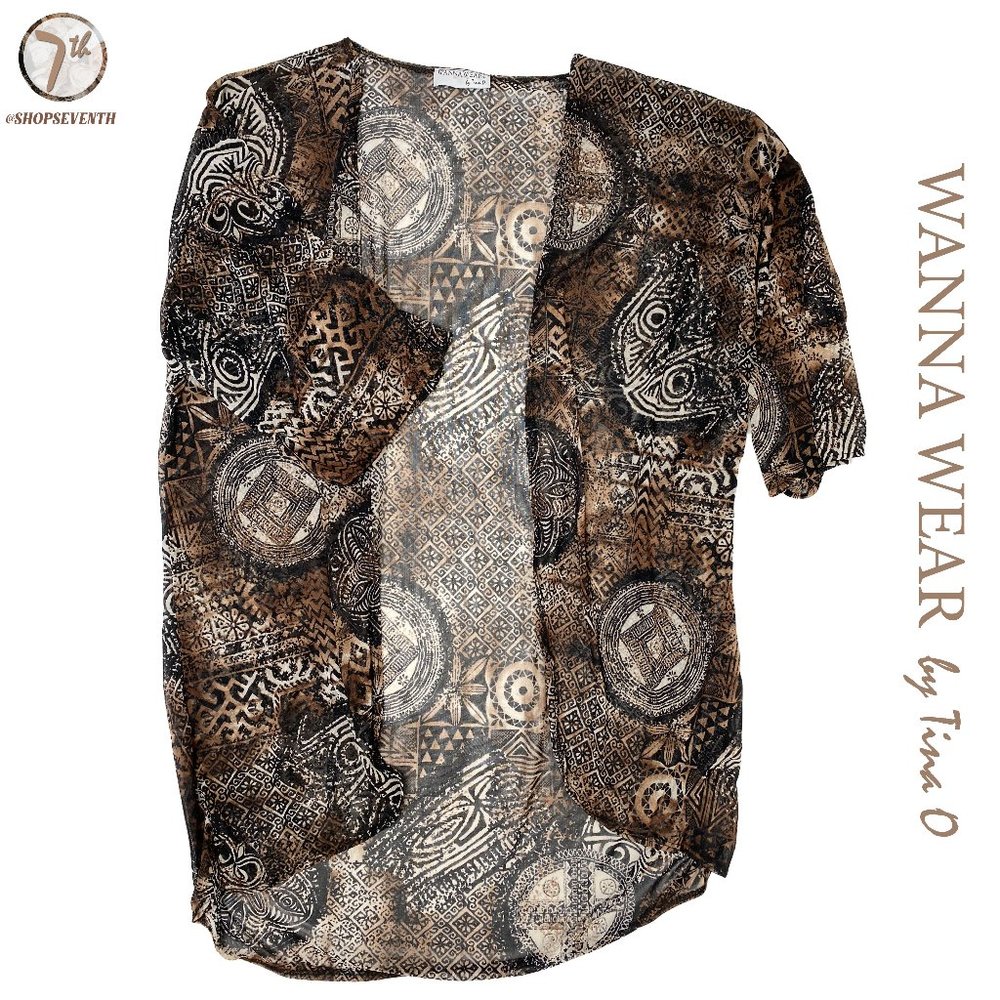 (40% OFF) Wanna Wear Vintage Brown Kimono Tribal Print Boho Geo Coverall